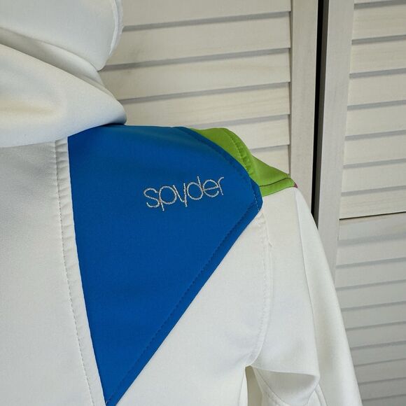 Spyder M White Colorblock Soft Shell Ski Snowboard Jacket Faux Fur Lined Hood - Picture 7 of 12